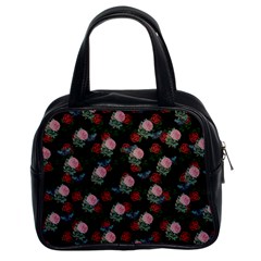 Dark Floral Butterfly Black Classic Handbag (two Sides) by snowwhitegirl