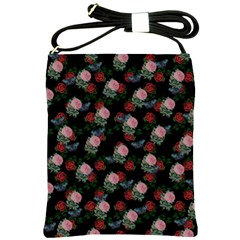 Dark Floral Butterfly Black Shoulder Sling Bag by snowwhitegirl