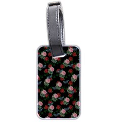 Dark Floral Butterfly Black Luggage Tag (two Sides) by snowwhitegirl