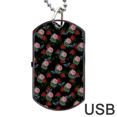 Dark Floral Butterfly Black Dog Tag Usb Flash (two Sides) by snowwhitegirl