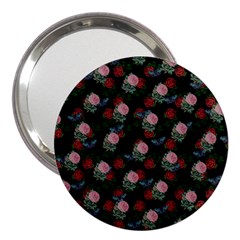 Dark Floral Butterfly Black 3  Handbag Mirrors by snowwhitegirl