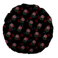 Dark Floral Butterfly Black Large 18  Premium Round Cushions by snowwhitegirl