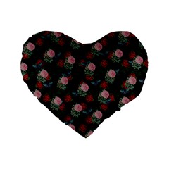 Dark Floral Butterfly Black Standard 16  Premium Heart Shape Cushions by snowwhitegirl