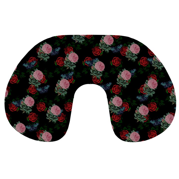 Dark Floral Butterfly Black Travel Neck Pillow