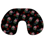 Dark Floral Butterfly Black Travel Neck Pillow Back