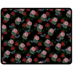 Dark Floral Butterfly Black Double Sided Fleece Blanket (medium)  by snowwhitegirl