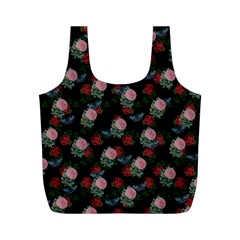 Dark Floral Butterfly Black Full Print Recycle Bag (m) by snowwhitegirl