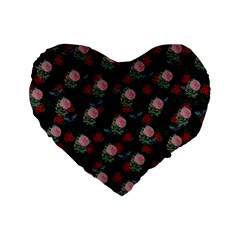 Dark Floral Butterfly Black Standard 16  Premium Flano Heart Shape Cushions by snowwhitegirl