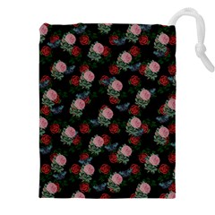 Dark Floral Butterfly Black Drawstring Pouch (4xl)