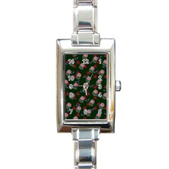 Dark Floral Butterfly Green Rectangle Italian Charm Watch by snowwhitegirl