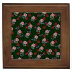 Dark Floral Butterfly Green Framed Tile by snowwhitegirl