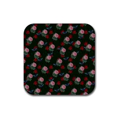 Dark Floral Butterfly Green Rubber Coaster (square)  by snowwhitegirl