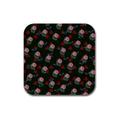 Dark Floral Butterfly Green Rubber Square Coaster (4 Pack)  by snowwhitegirl