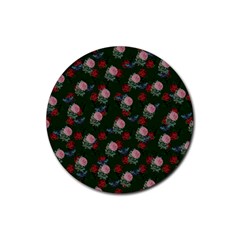 Dark Floral Butterfly Green Rubber Coaster (round)  by snowwhitegirl