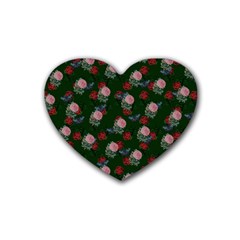 Dark Floral Butterfly Green Rubber Coaster (heart)  by snowwhitegirl