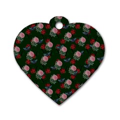 Dark Floral Butterfly Green Dog Tag Heart (two Sides) by snowwhitegirl