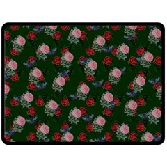 Dark Floral Butterfly Green Fleece Blanket (large) 