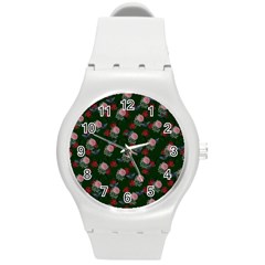 Dark Floral Butterfly Green Round Plastic Sport Watch (m) by snowwhitegirl