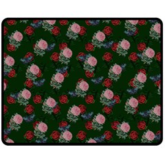 Dark Floral Butterfly Green Double Sided Fleece Blanket (medium)  by snowwhitegirl