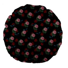 Dark Floral Butterfly Green Large 18  Premium Flano Round Cushions