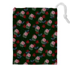 Dark Floral Butterfly Green Drawstring Pouch (4xl)