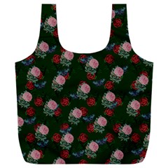 Dark Floral Butterfly Green Full Print Recycle Bag (xxl)