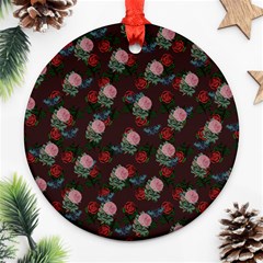 Dark Floral Butterfly Burgundy Ornament (round) by snowwhitegirl