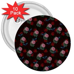 Dark Floral Butterfly Burgundy 3  Buttons (10 Pack)  by snowwhitegirl