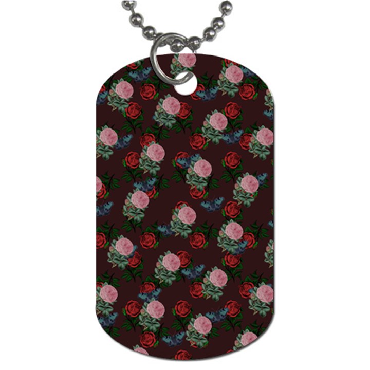 Dark Floral Butterfly Burgundy Dog Tag (Two Sides)