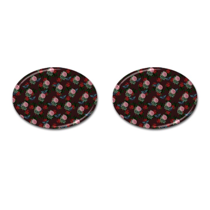 Dark Floral Butterfly Burgundy Cufflinks (Oval)