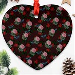 Dark Floral Butterfly Burgundy Heart Ornament (Two Sides) Front