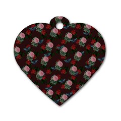 Dark Floral Butterfly Burgundy Dog Tag Heart (one Side) by snowwhitegirl