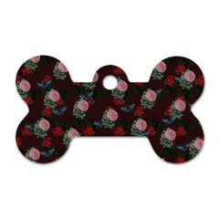 Dark Floral Butterfly Burgundy Dog Tag Bone (two Sides) by snowwhitegirl