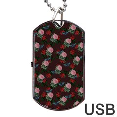 Dark Floral Butterfly Burgundy Dog Tag Usb Flash (one Side) by snowwhitegirl