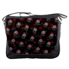 Dark Floral Butterfly Burgundy Messenger Bag by snowwhitegirl