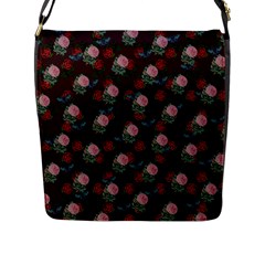 Dark Floral Butterfly Burgundy Flap Closure Messenger Bag (l) by snowwhitegirl