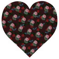 Dark Floral Butterfly Burgundy Wooden Puzzle Heart by snowwhitegirl