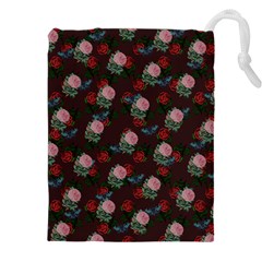 Dark Floral Butterfly Burgundy Drawstring Pouch (4xl)