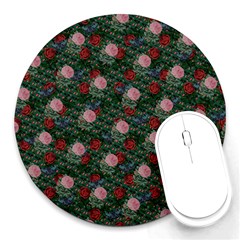 Dark Floral Butterfly Teal Bats Lip Green Round Mousepads by snowwhitegirl