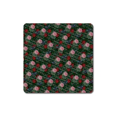 Dark Floral Butterfly Teal Bats Lip Green Square Magnet by snowwhitegirl