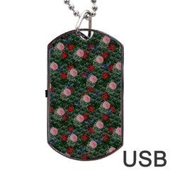 Dark Floral Butterfly Teal Bats Lip Green Dog Tag Usb Flash (one Side) by snowwhitegirl