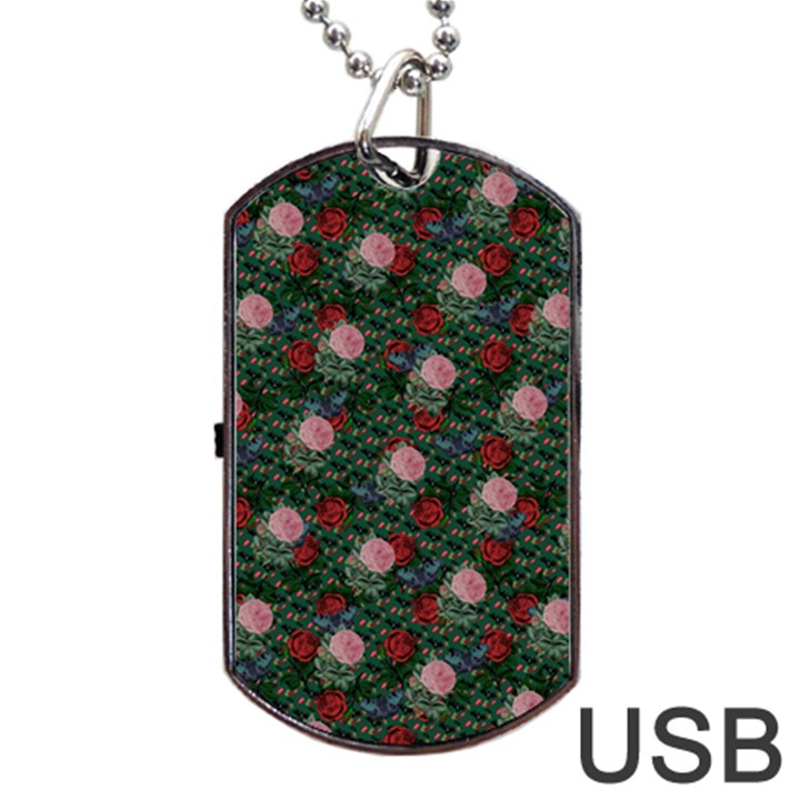 Dark Floral Butterfly Teal Bats Lip Green Dog Tag USB Flash (One Side)