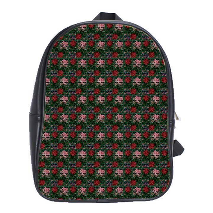 Dark Floral Butterfly Teal Bats Lip Green Small School Bag (Large)