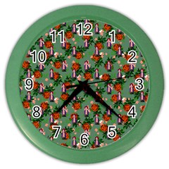 Fiola Pattern Green Color Wall Clock by snowwhitegirl