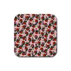 Fiola Pattern Pink Rubber Coaster (Square) 