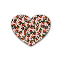 Fiola Pattern Pink Rubber Coaster (Heart) 