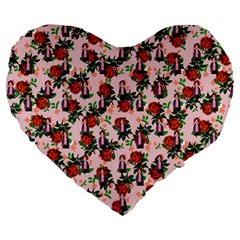 Fiola Pattern Pink Large 19  Premium Heart Shape Cushions