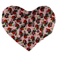 Fiola Pattern Pink Large 19  Premium Flano Heart Shape Cushions