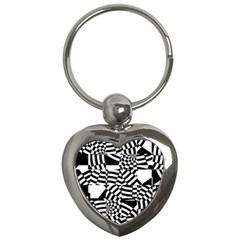 Black And White Crazy Pattern Key Chain (heart) by Sobalvarro