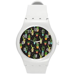 Succulent And Cacti Round Plastic Sport Watch (m)